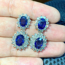 Load image into Gallery viewer, Diana / Catherine replica drop sapphire halo earrings